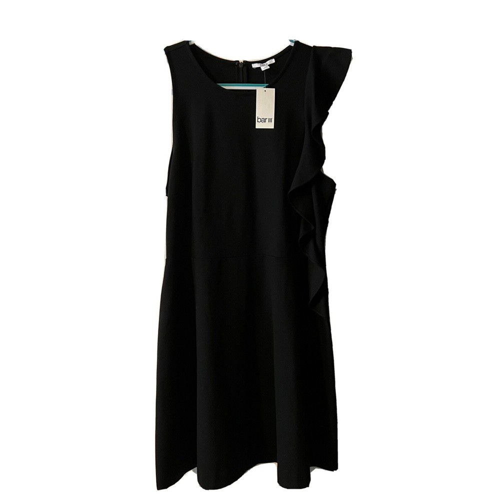 Bar III Ruffle Sleeveless Dress Womens XL Black Fit &‎ Flare New
